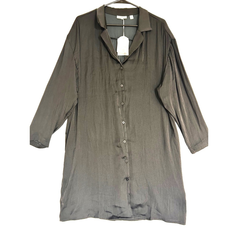 Van Winkle & Co Womens Black Button Down Shirt Dress Long Sleeve L RVWC22-20